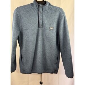 Eddie Bauer Mens Fleece Pullover Snap Mock Neck Blue Sweater Jacket Size M